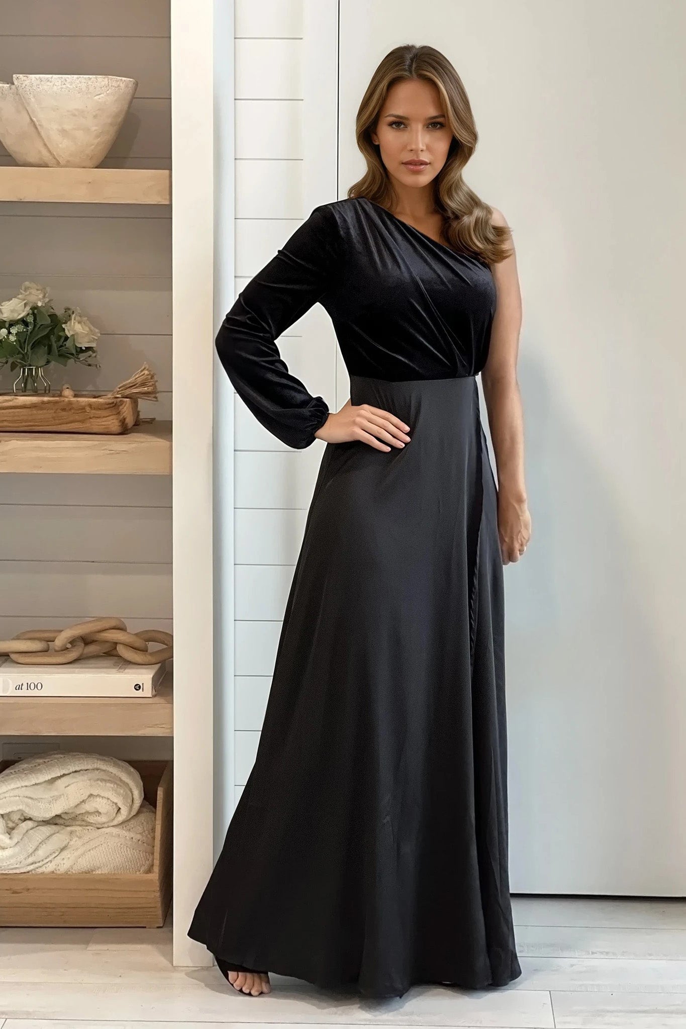 black velvet top maxi dress