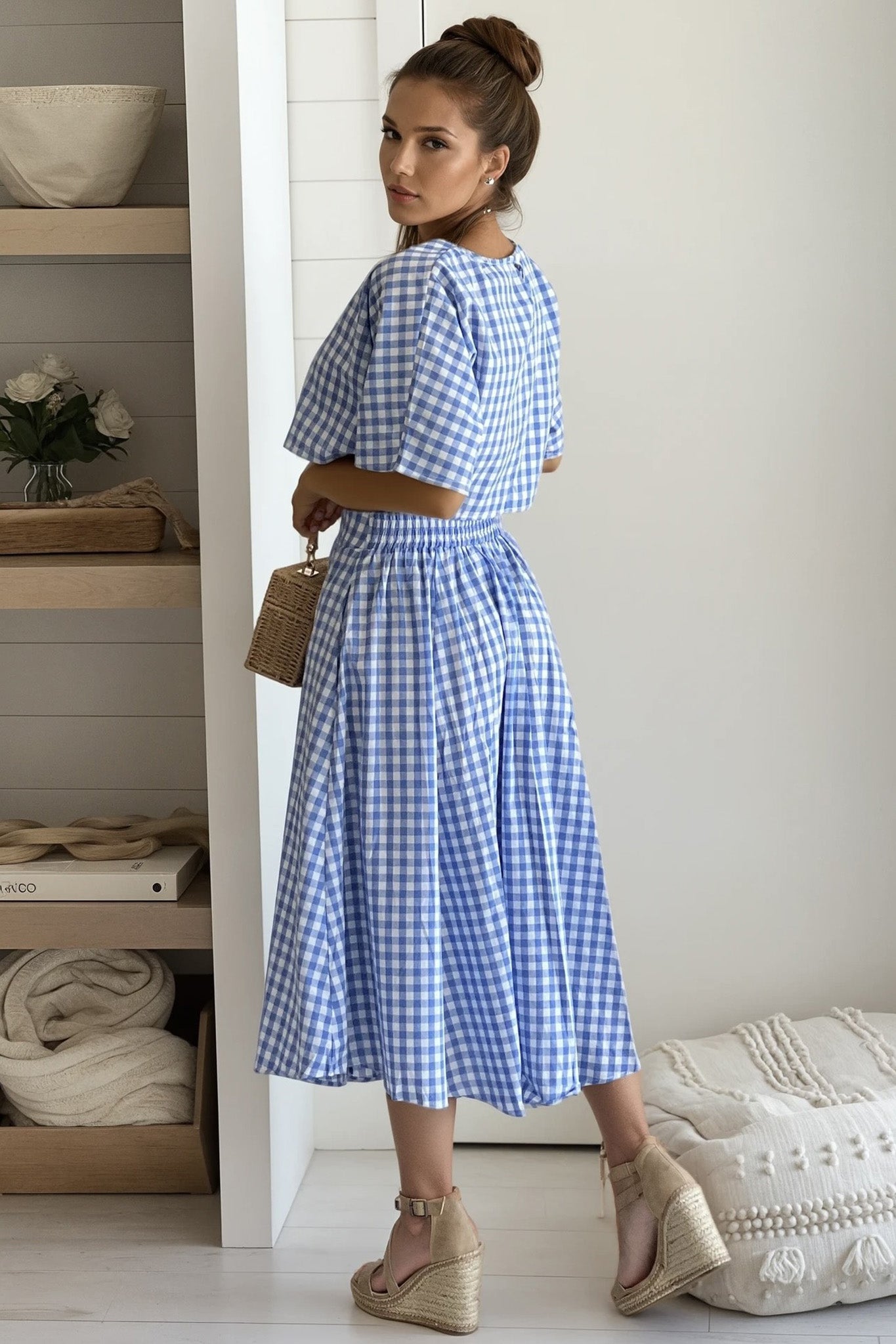 Blue Gingham Top And Skirt Set