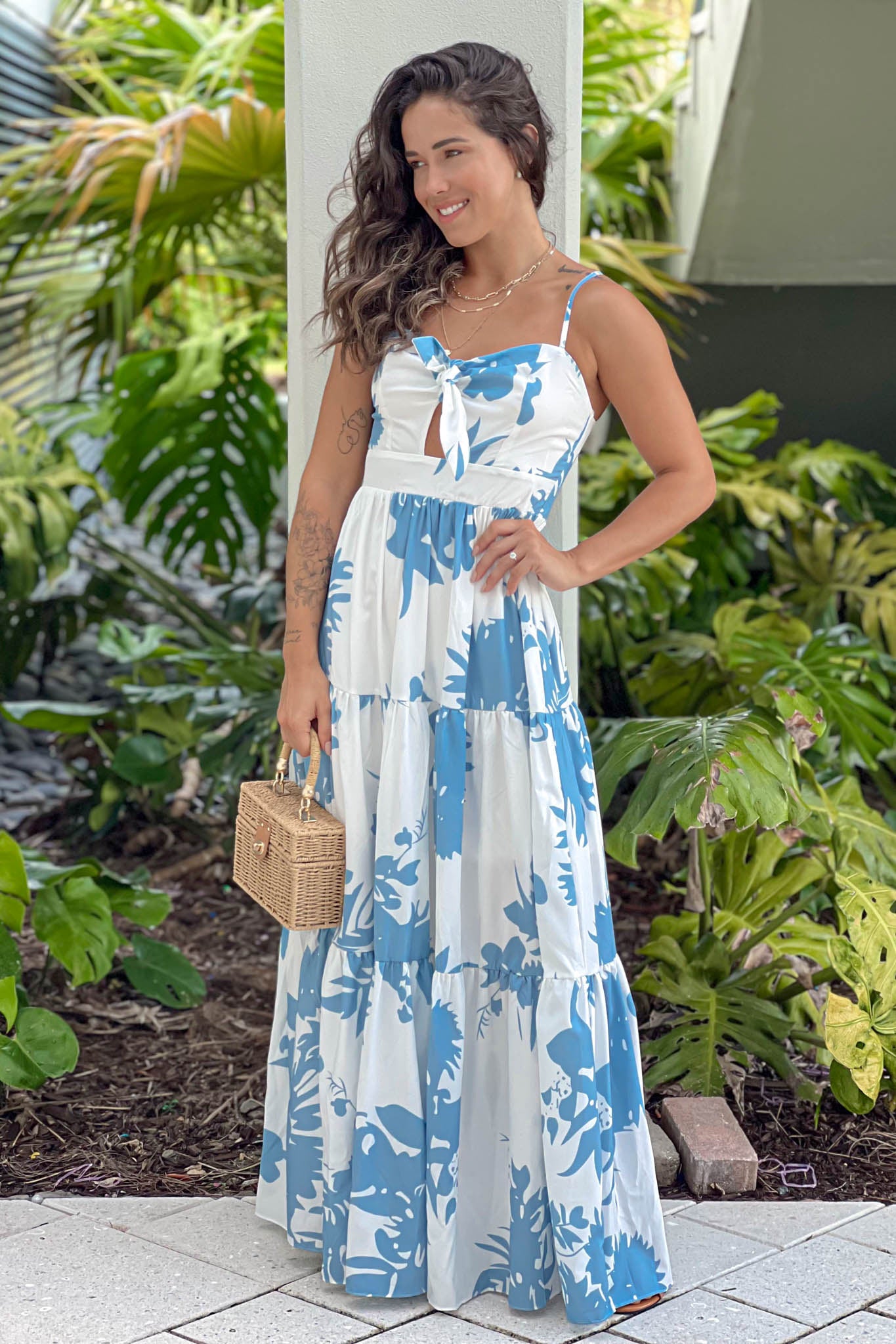 blue maxi dress with front knot