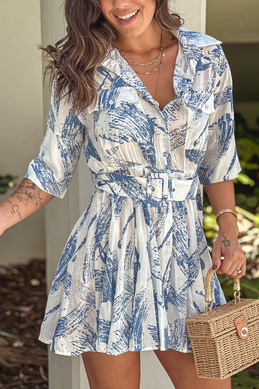Blue Printed Button Down Shirt Dress With Belt | Cute Dresses Saved by the Dress Blue Printed Button Down Shirt Dress With Belt | Cute Dresses Saved by the Dress