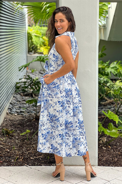 blue printed dress