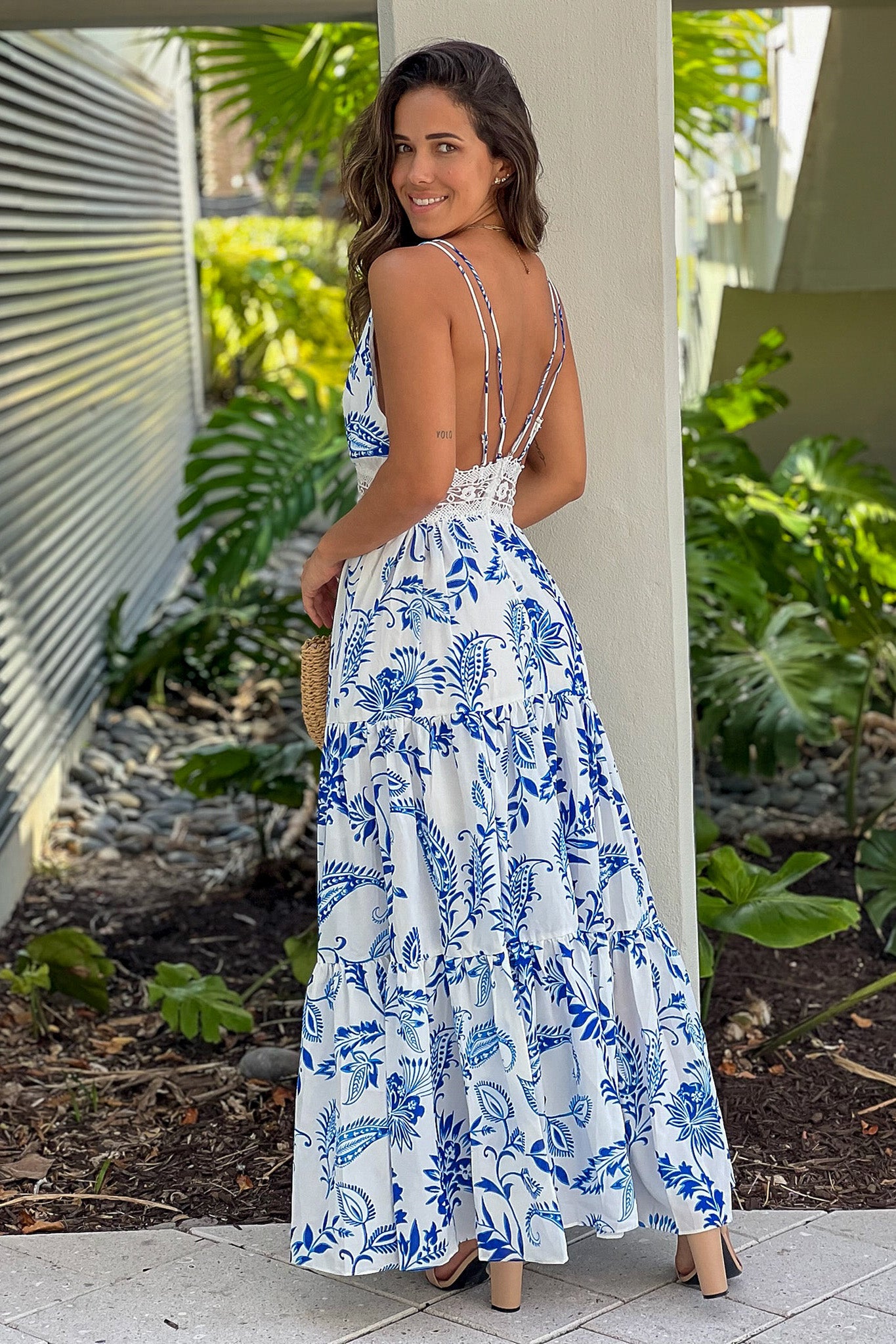 Blue Printed Maxi Dress With Lace Detail | Maxi Dresses Saved by the Dress Blue Printed Maxi Dress With Lace Detail | Maxi Dresses Saved by the Dress