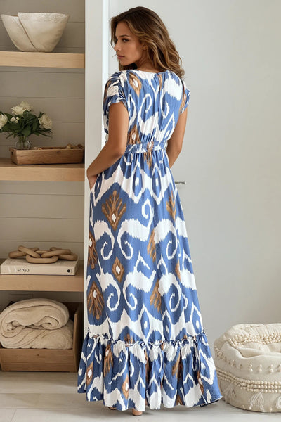 blue printed maxi dress