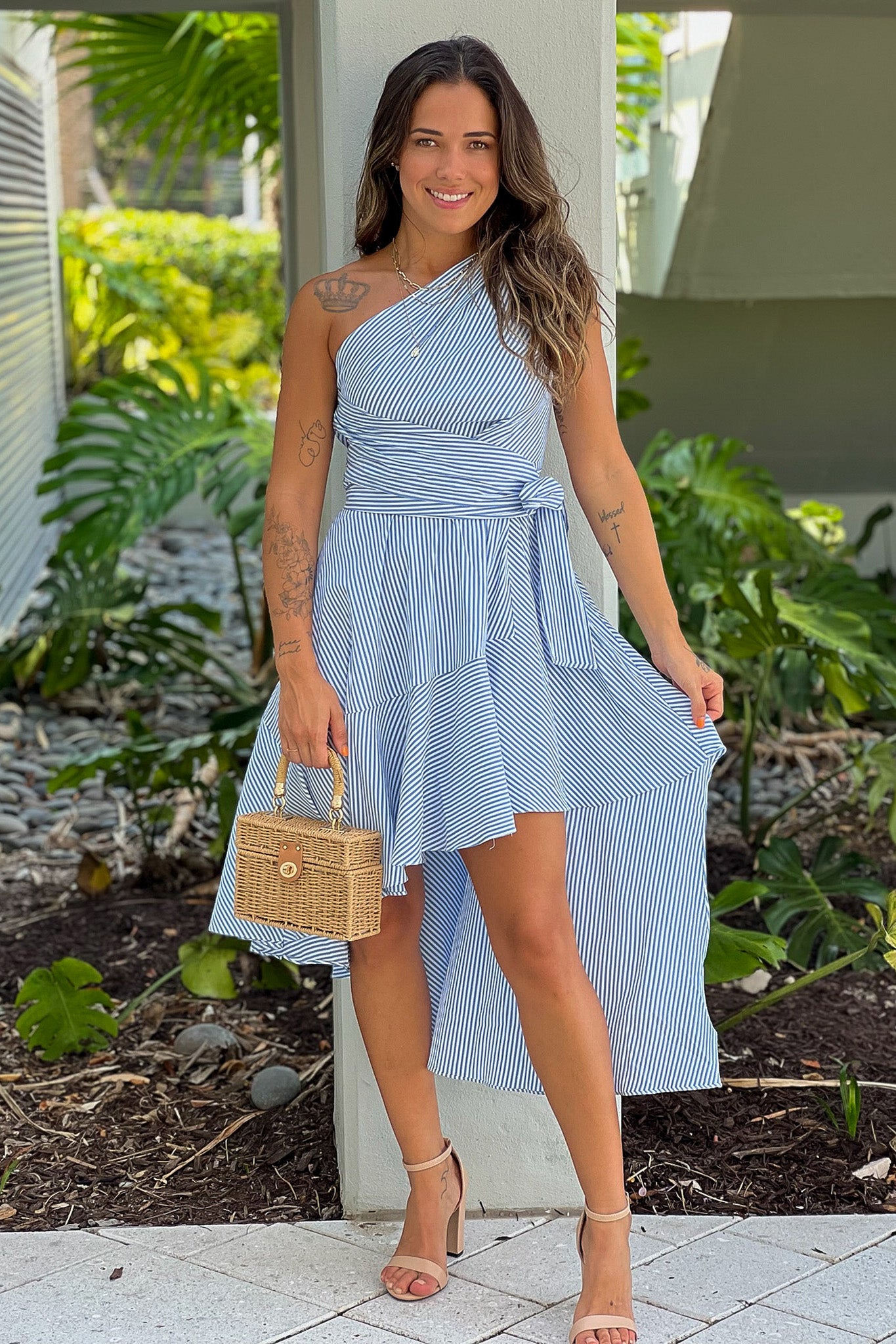 blue striped dress