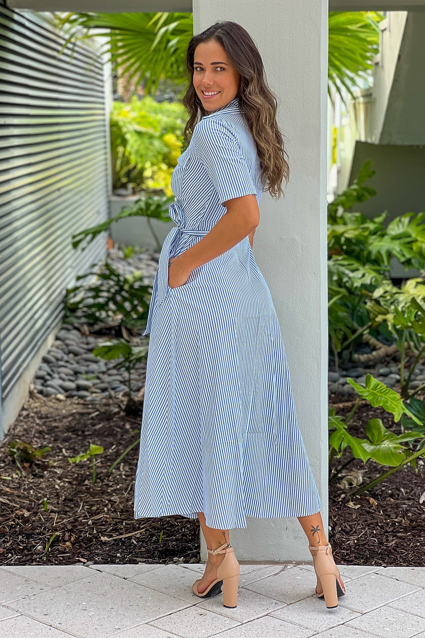 blue striped summer dress