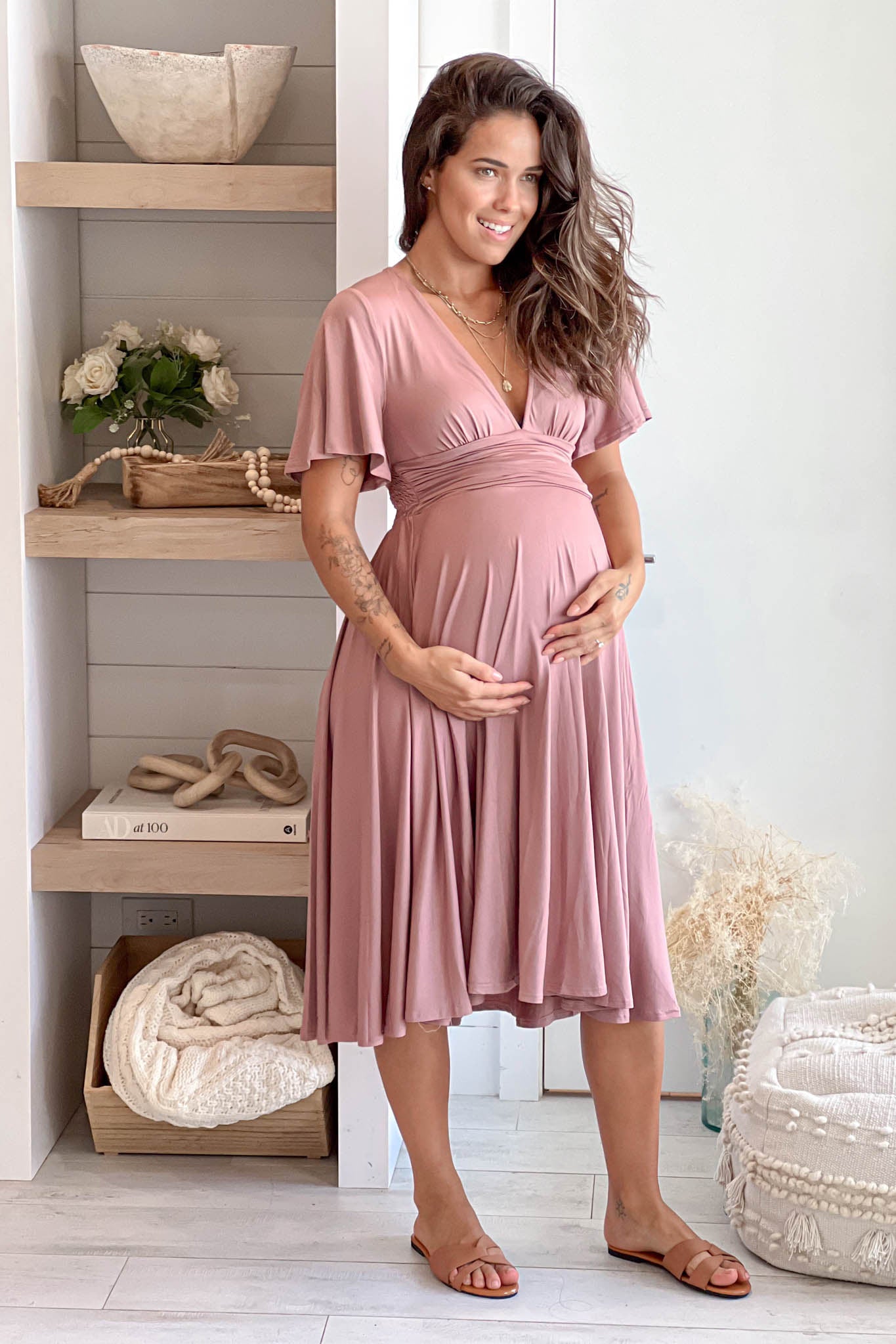 Blush Maternity Midi Dress With Short Sleeves | Saved By The Dress Saved by the Dress Blush Maternity Midi Dress With Short Sleeves | Saved By The Dress Saved by the Dress