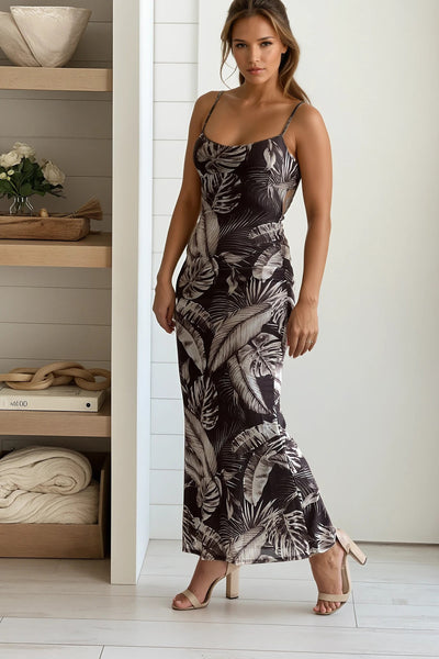 brown printed dress