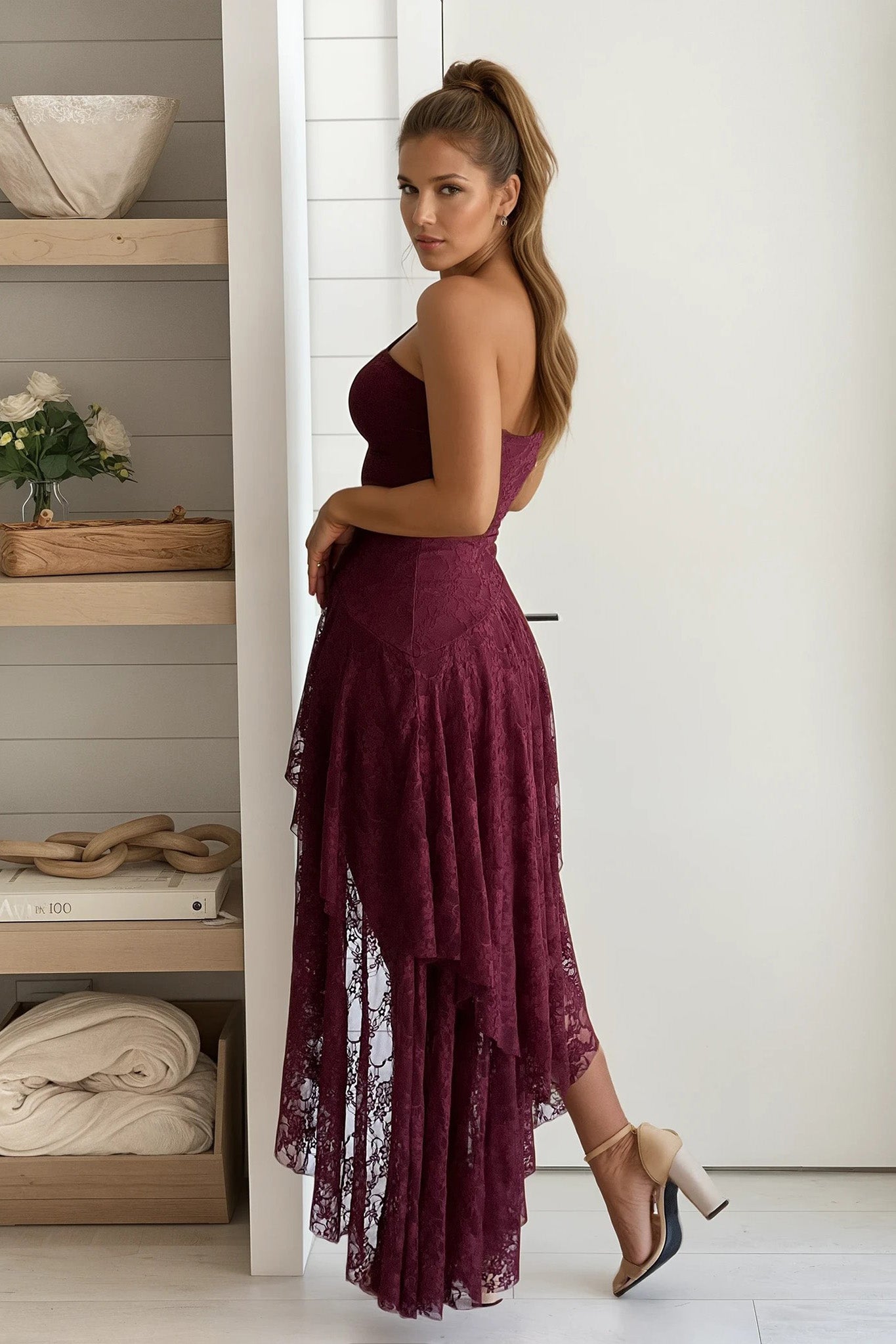 burgundy asymmetrical maxi dress