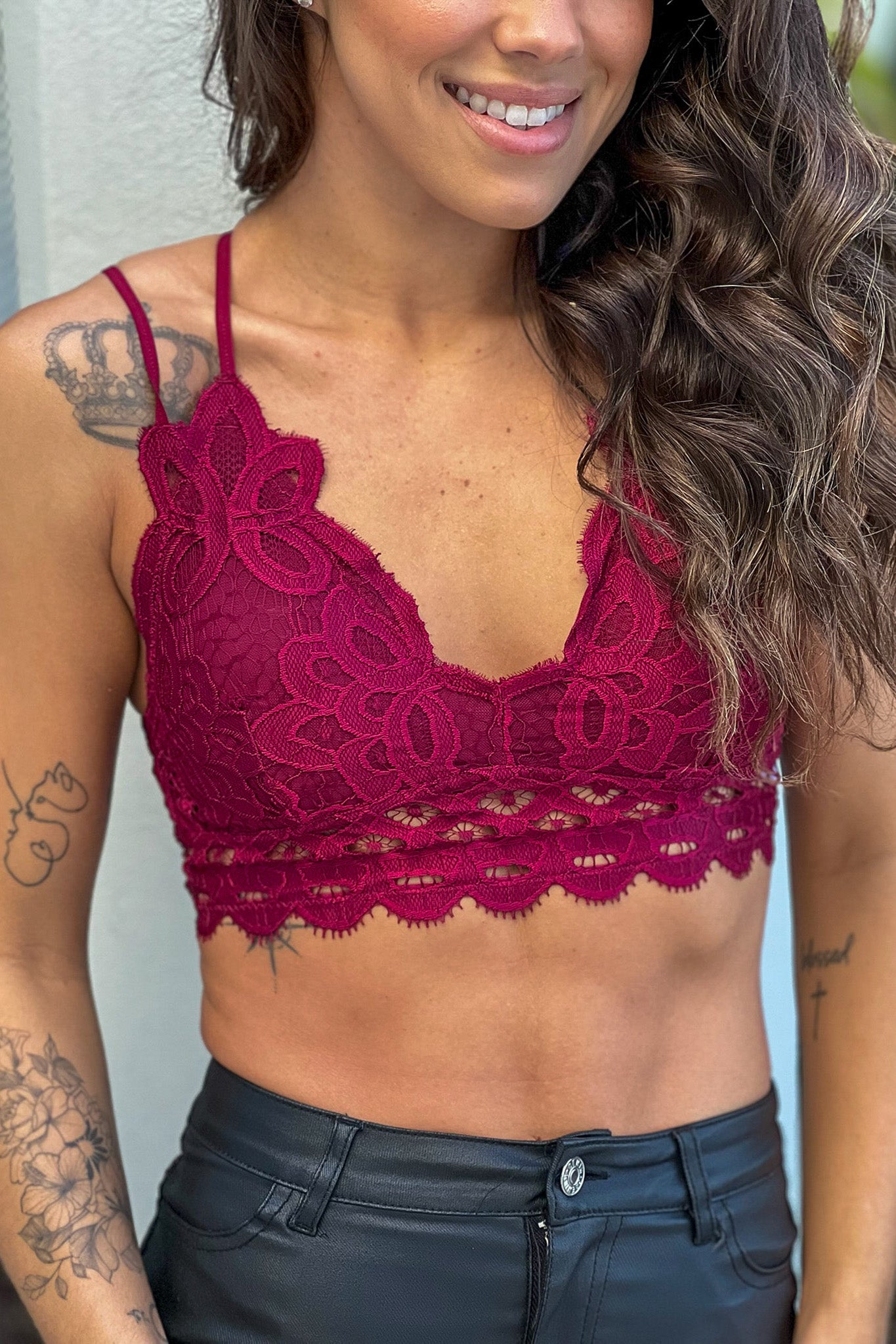 burgundy crochet bralette