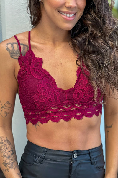 burgundy crochet bralette