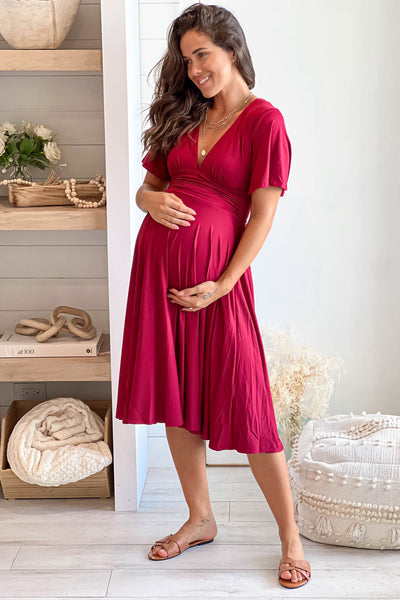 burgundy cute maternity dress