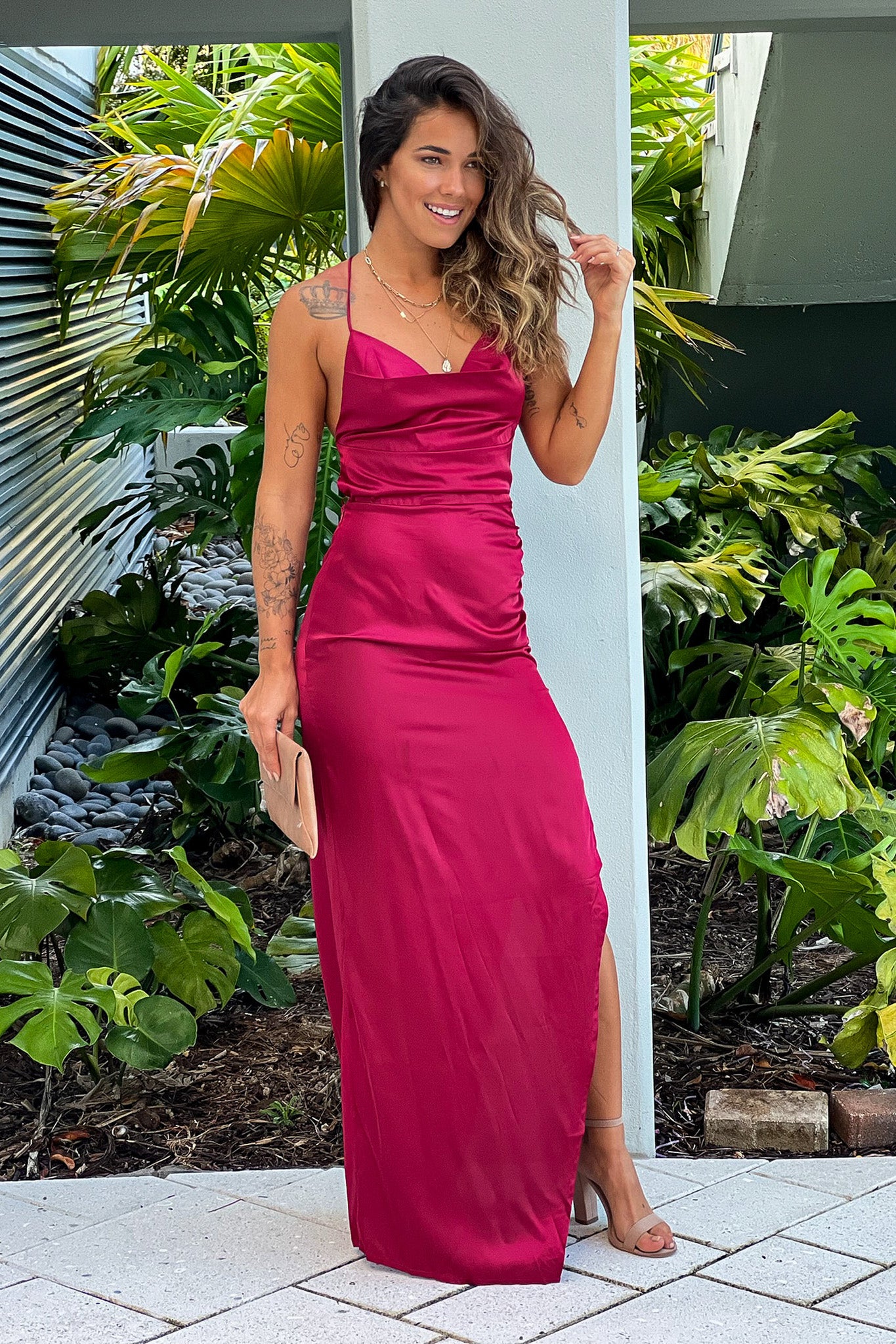 Burgundy Satin Dress With Ruched Side | Short Dresses Saved by the Dress Burgundy Satin Dress With Ruched Side | Short Dresses Saved by the Dress