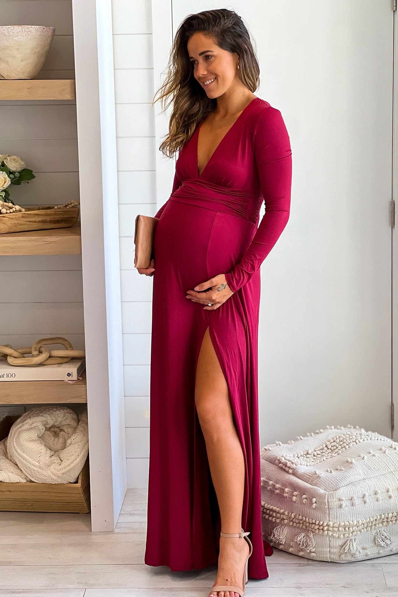 burgundy formal maternity dress