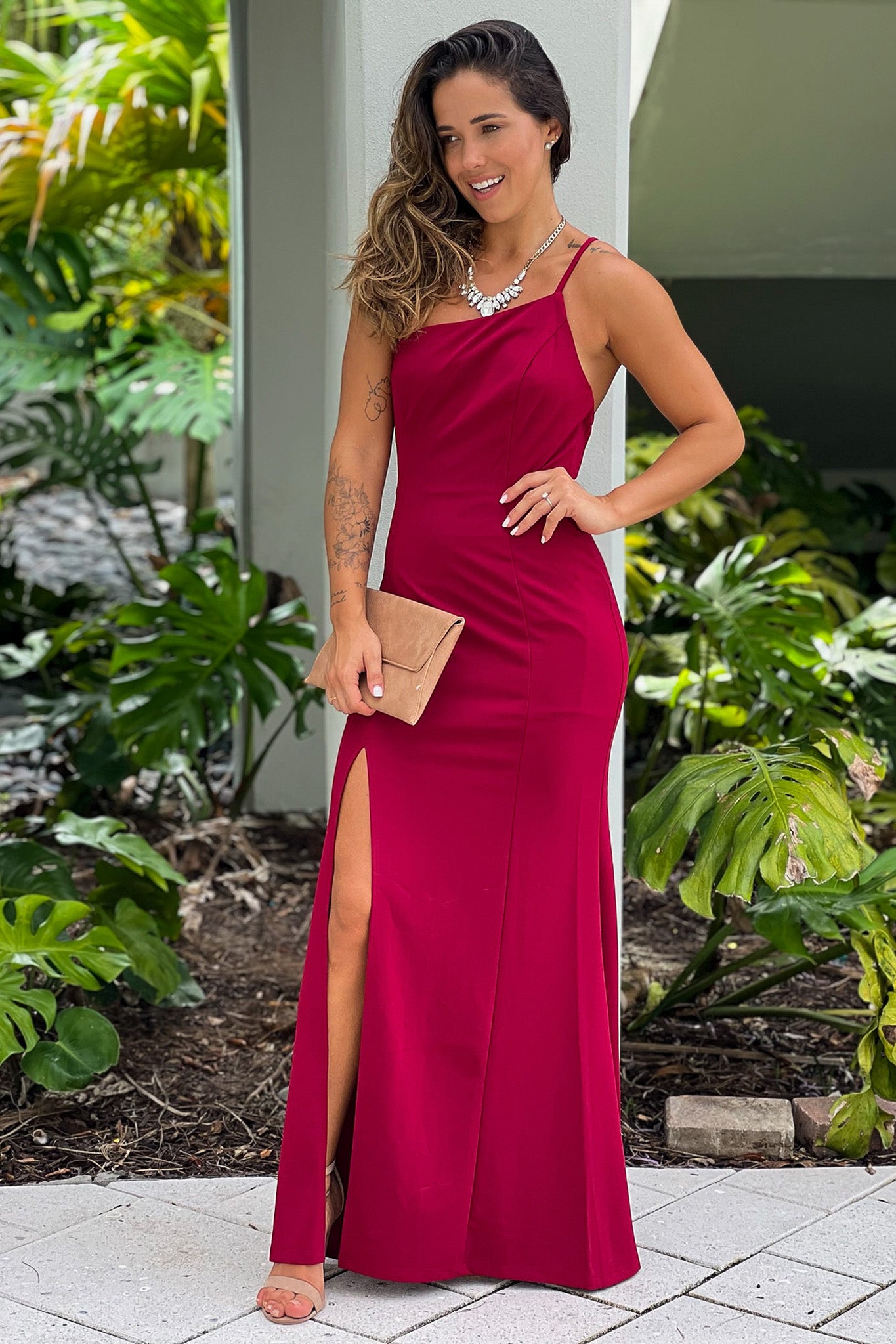 burgundy formal maxi dress