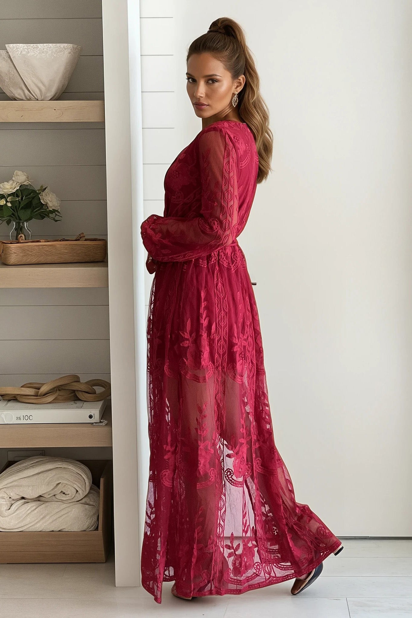 burgundy lace maxi dress