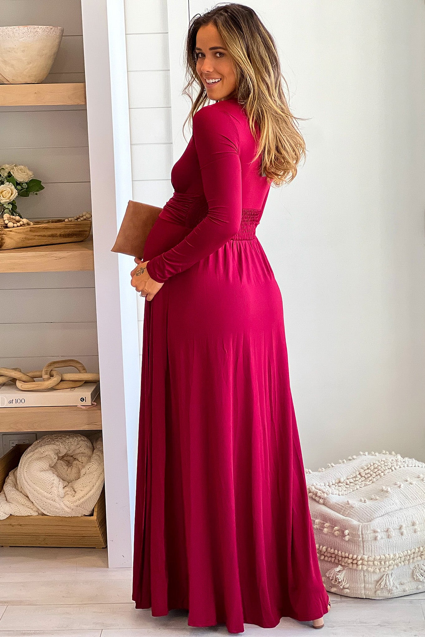 burgundy maternity maxi dress