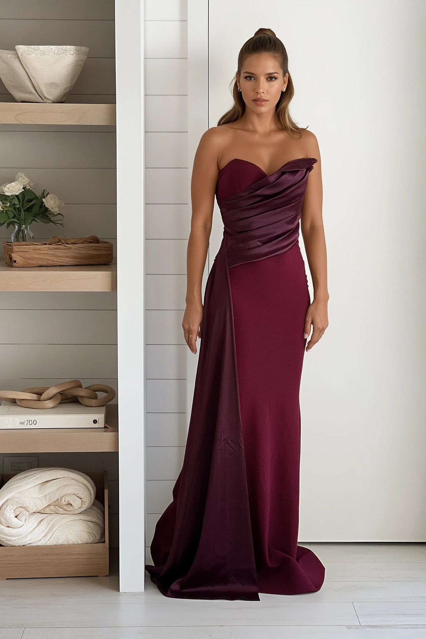 burgundy mermaid maxi dress