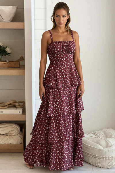 burgundy multi layered maxi dress