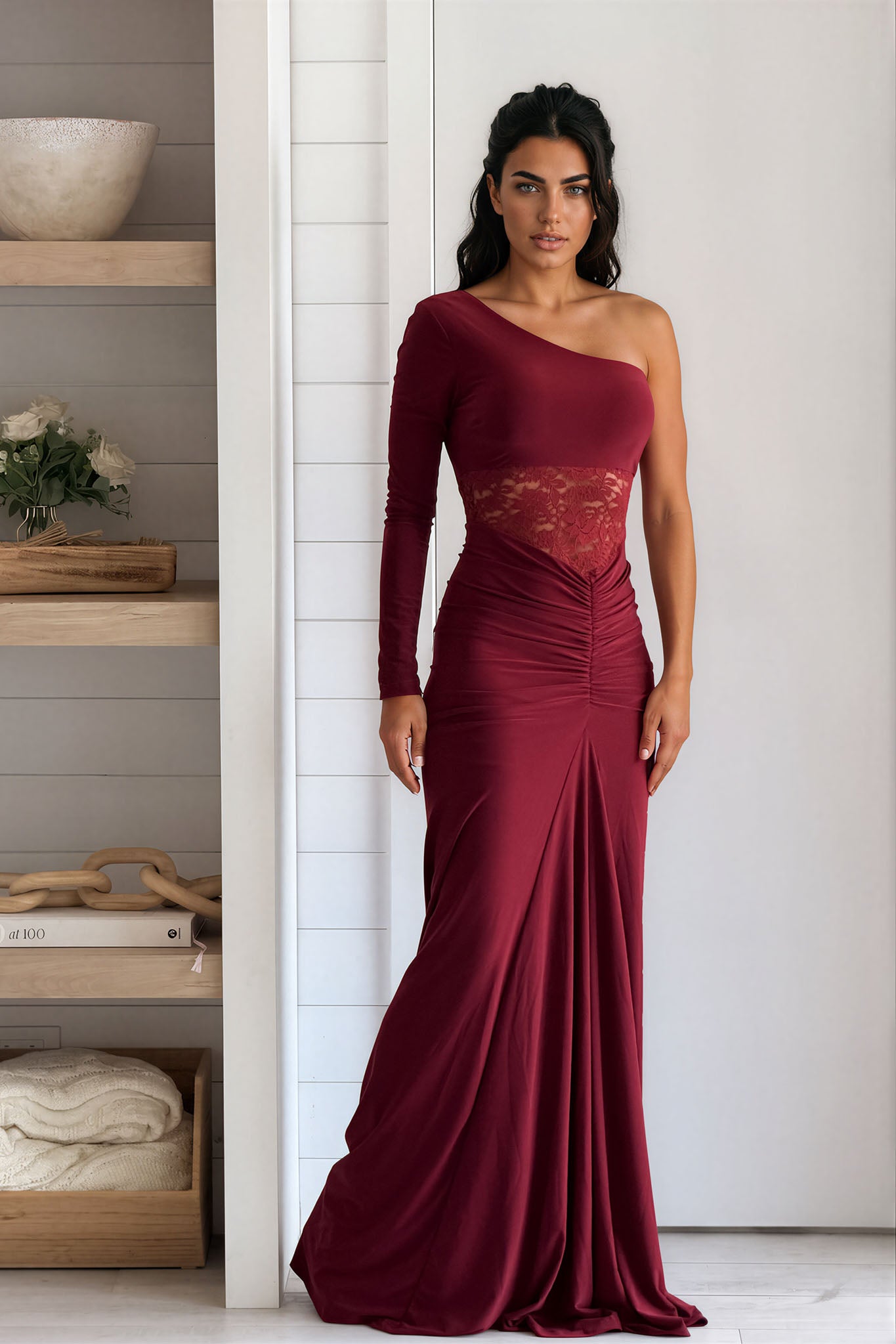 burgundy one shoulder maxi dress Black With Slit Colorful Embroidered Off-Shoulder Wedding YGroup_15121949557101 Designed in a maxi SIZE:12(+$99)