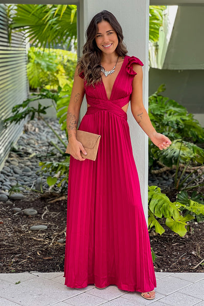 burgundy prom maxi dress