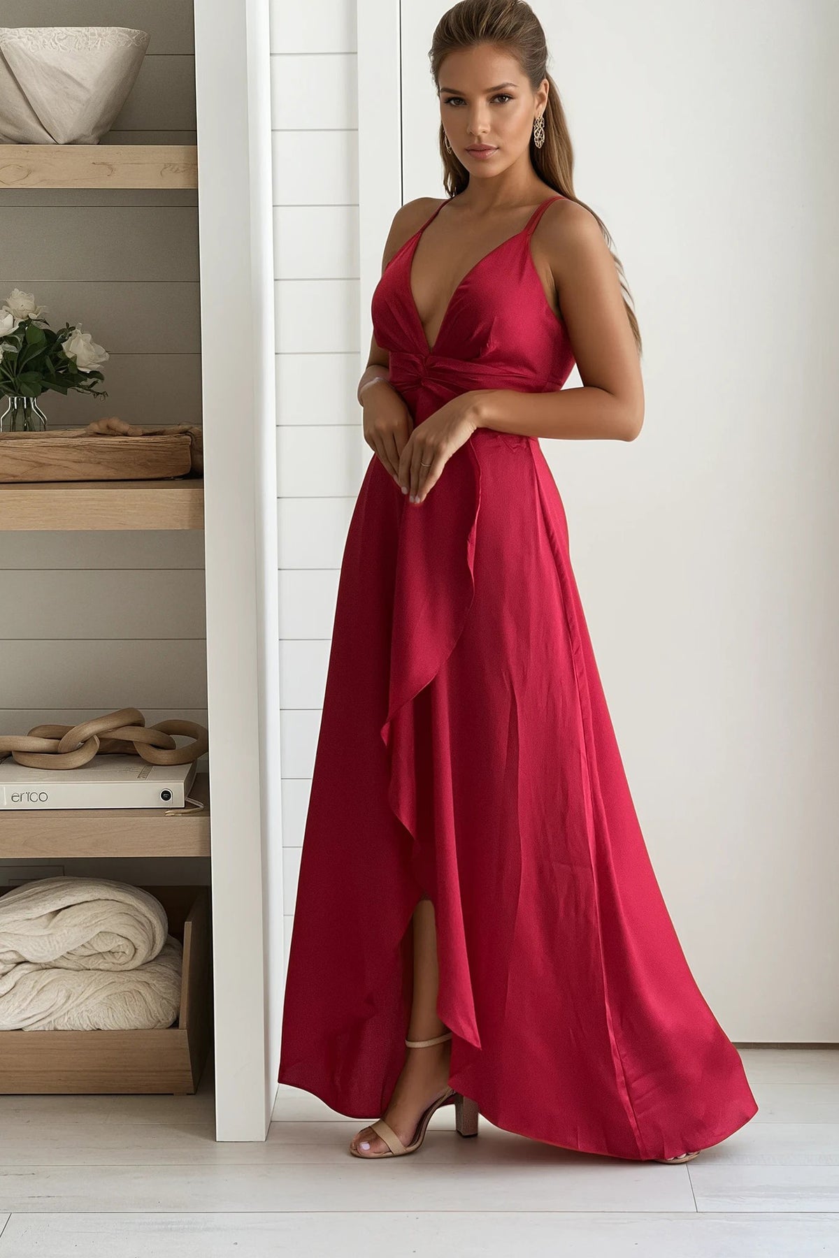 Burgundy Satin Maxi Dress