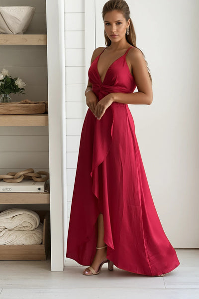 burgundy satin maxi dress