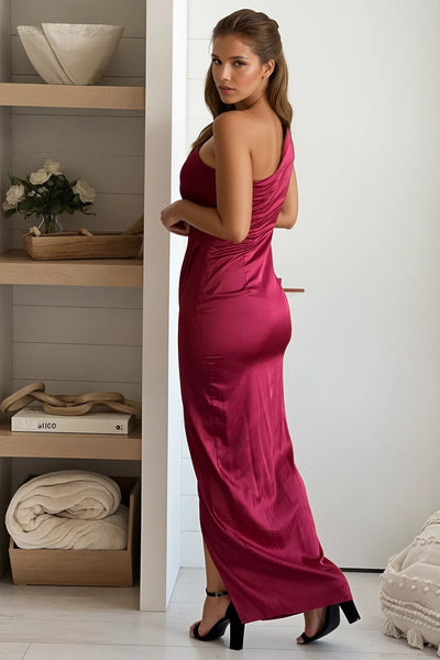 burgundy satin maxi dress