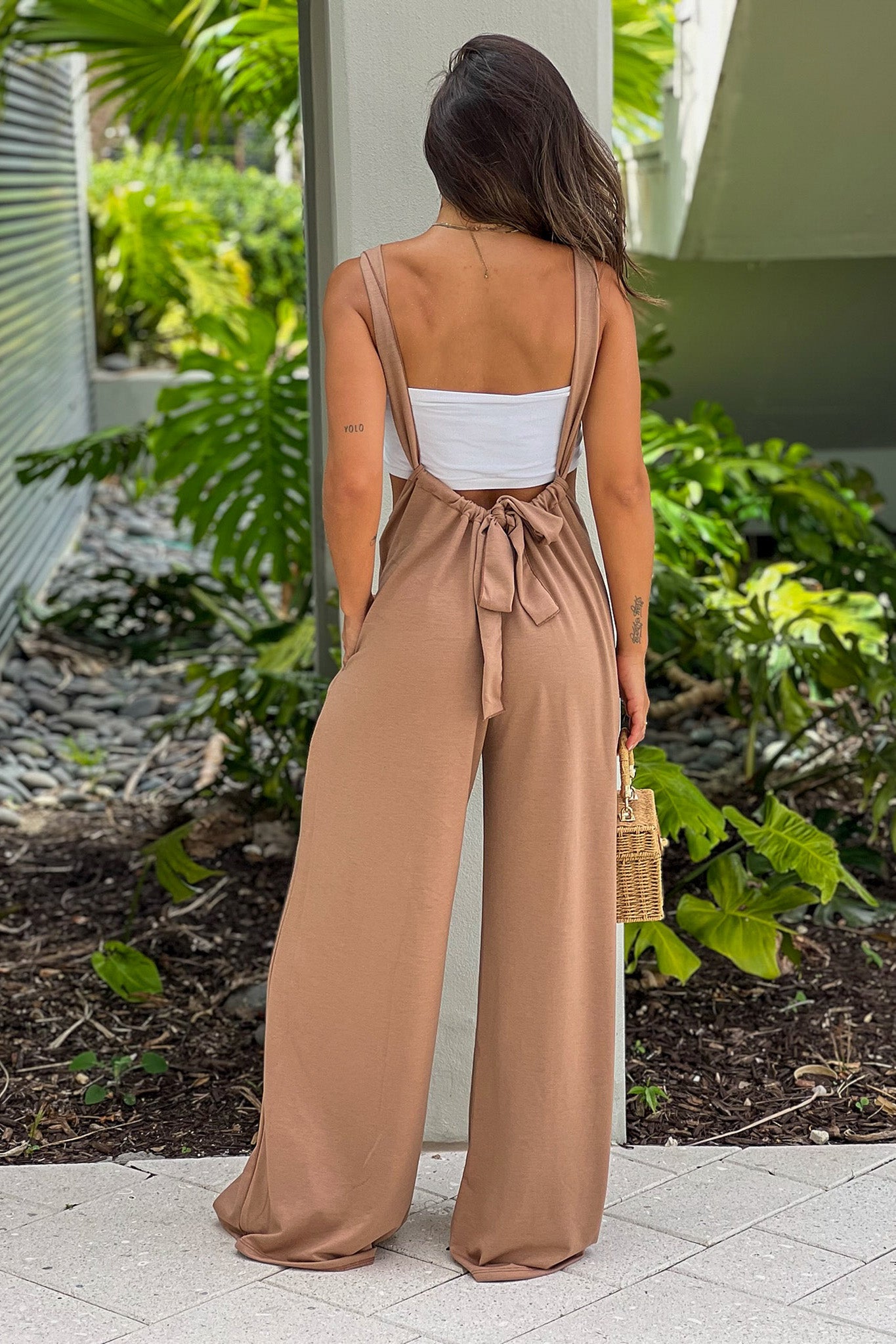 camel cute jumpsuit with tie back