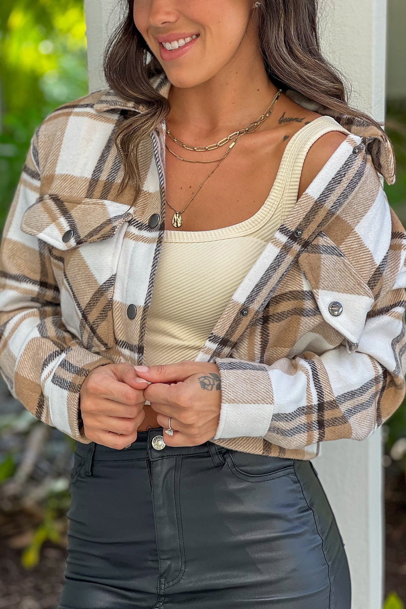 camel cute plaid jacket