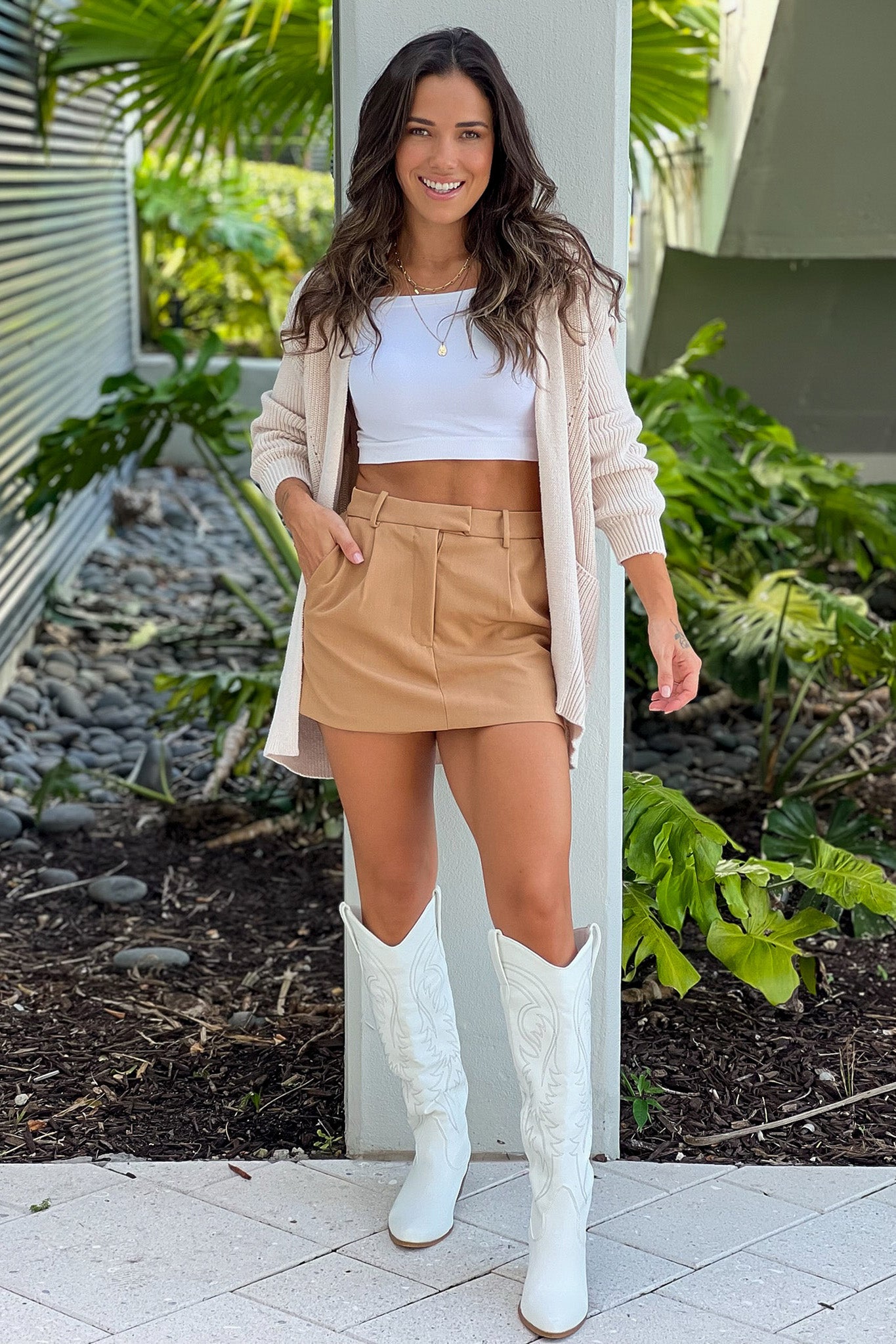 camel high waisted skirt