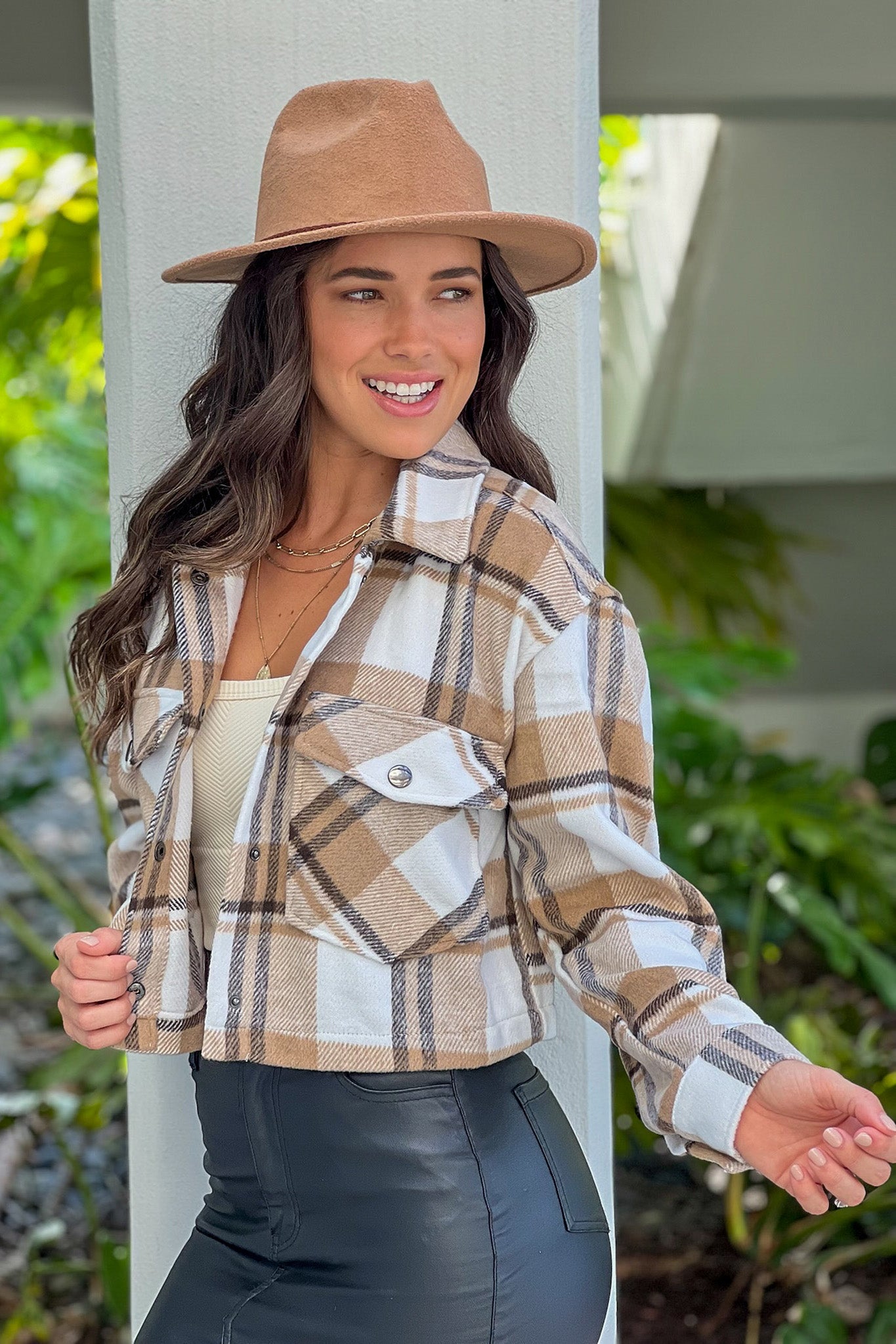 camel plaid jacket with pockets