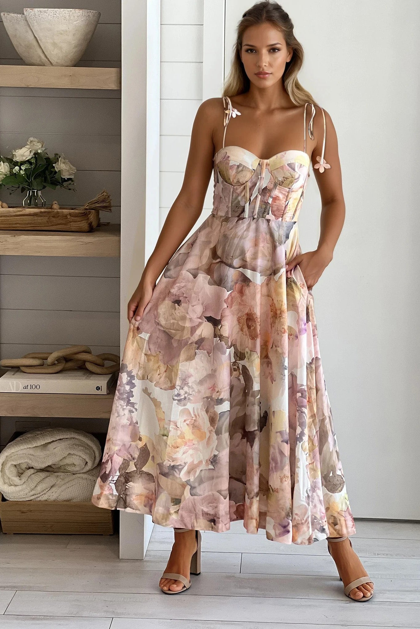 cream blossom corset bridesmaids dress