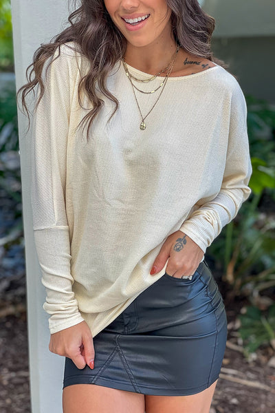 champagne dolman sleeve ribbed top