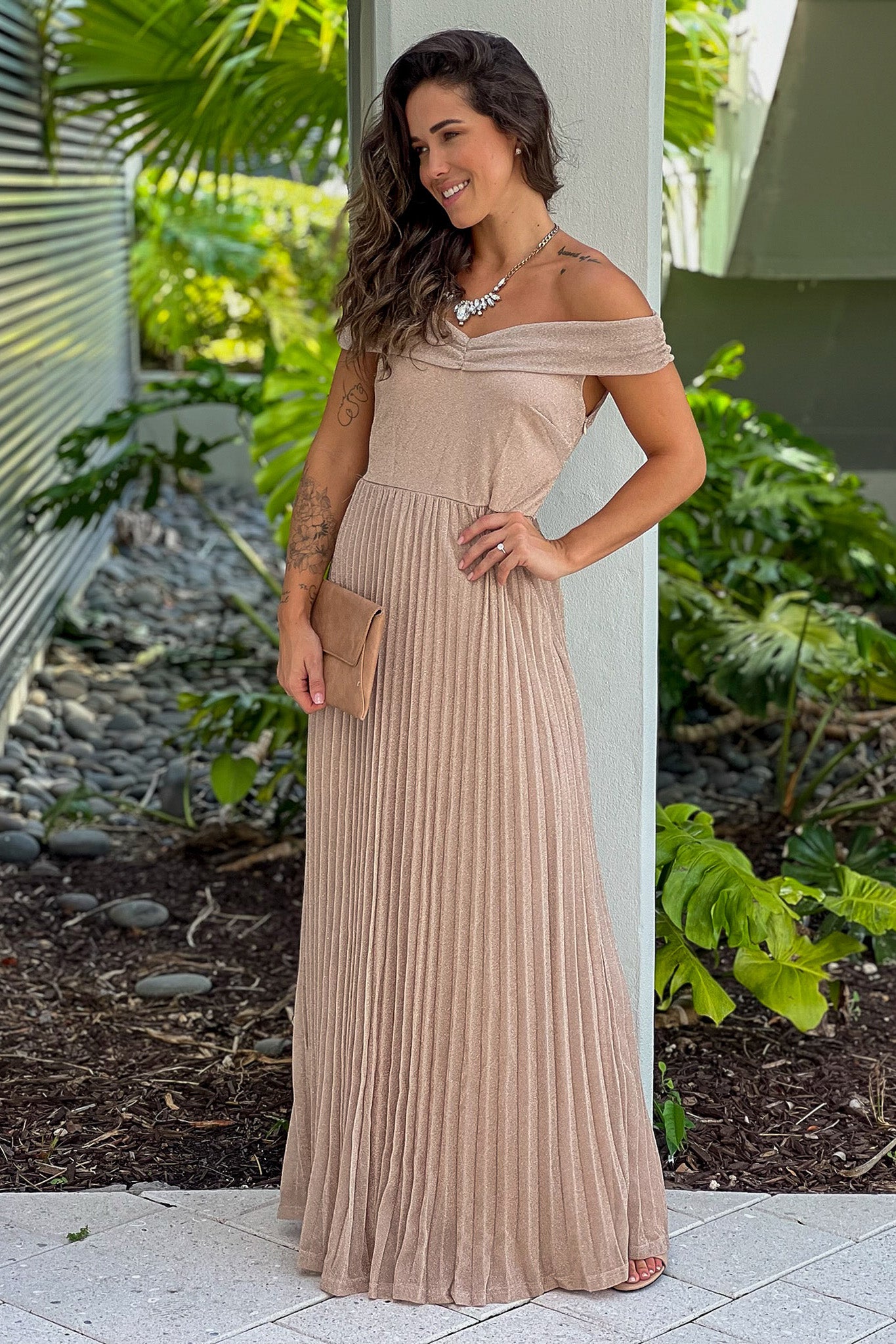 champagne lurex maxi dress