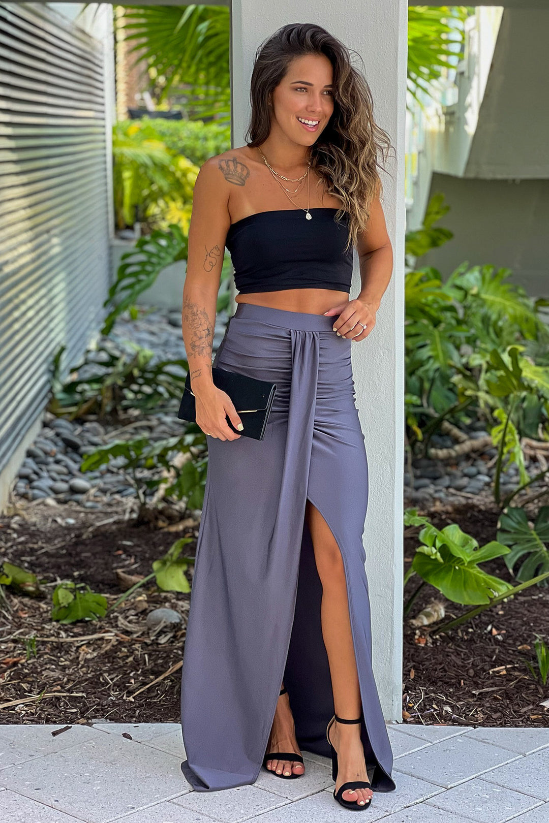 Charcoal Maxi Skirt With Slit | Skirts – Saved by the Dress