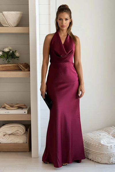 cherry draped backless maxi dress