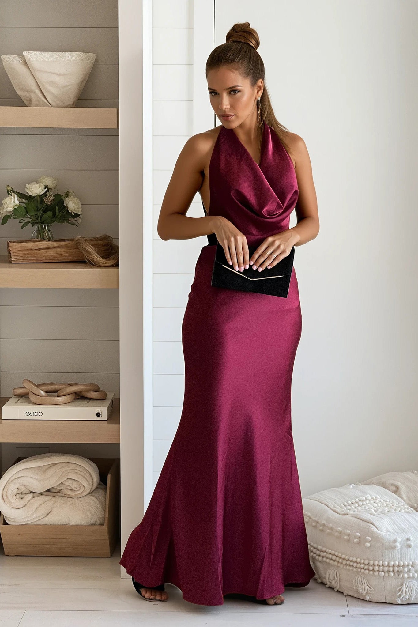 cherry draped maxi dress
