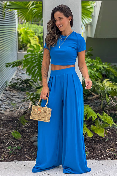 cobalt blue top and pants set