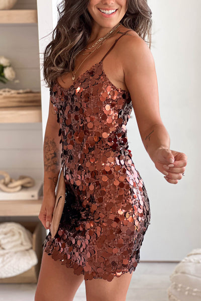 copper sequin mini dress