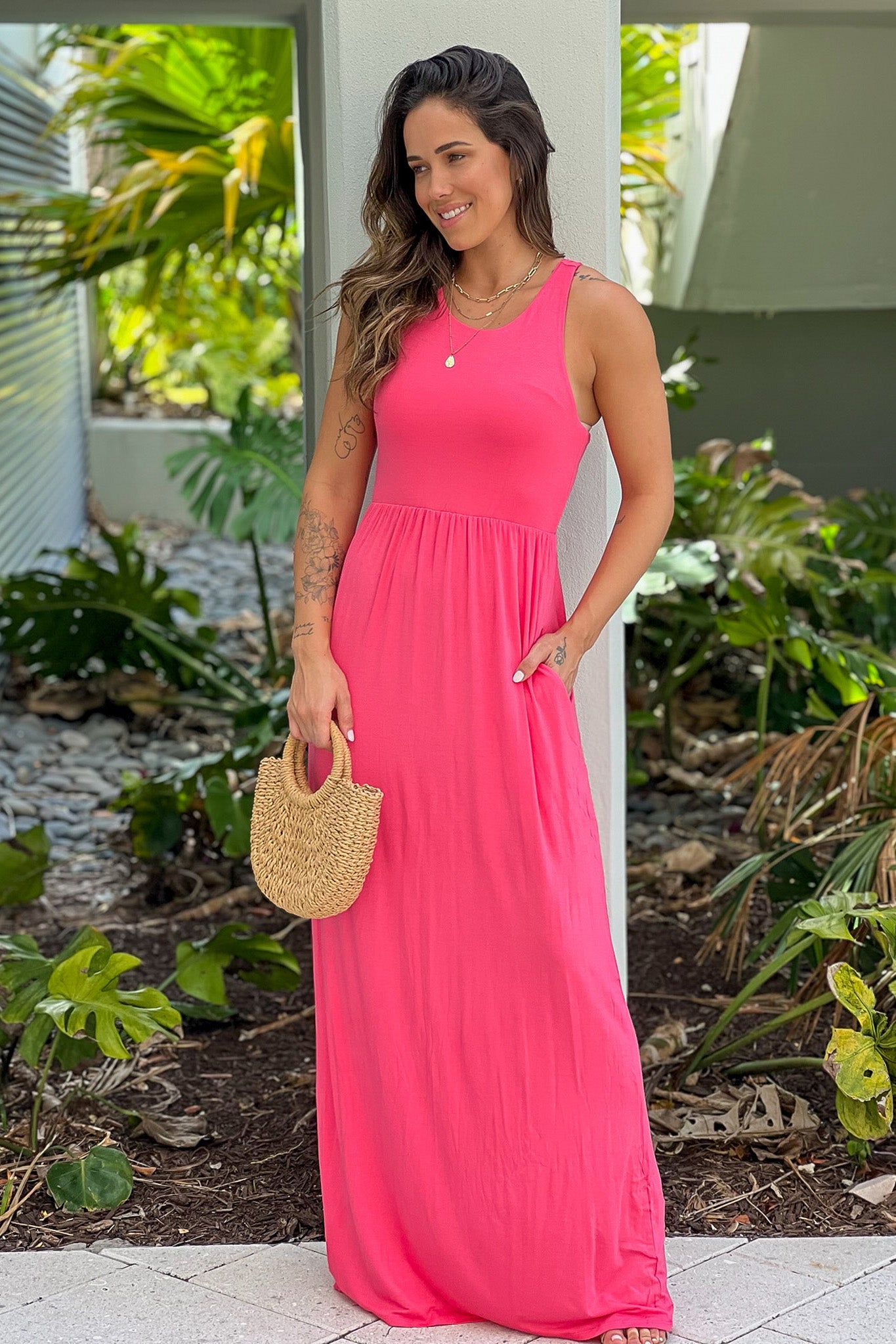 Coral Racerback Maxi Dress with Pockets Coral Racerback Maxi Dress with Pockets