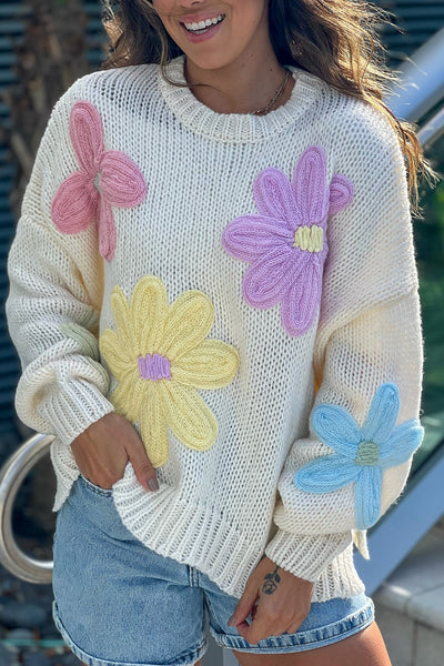 cream flower sweater
