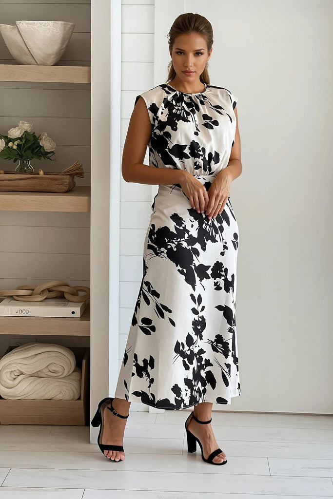 knee length dresses for ladies AUDRINA Cream Satin Midi Bodycon Dress main image 1