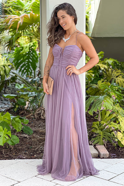 dark lavender tulle maxi dress