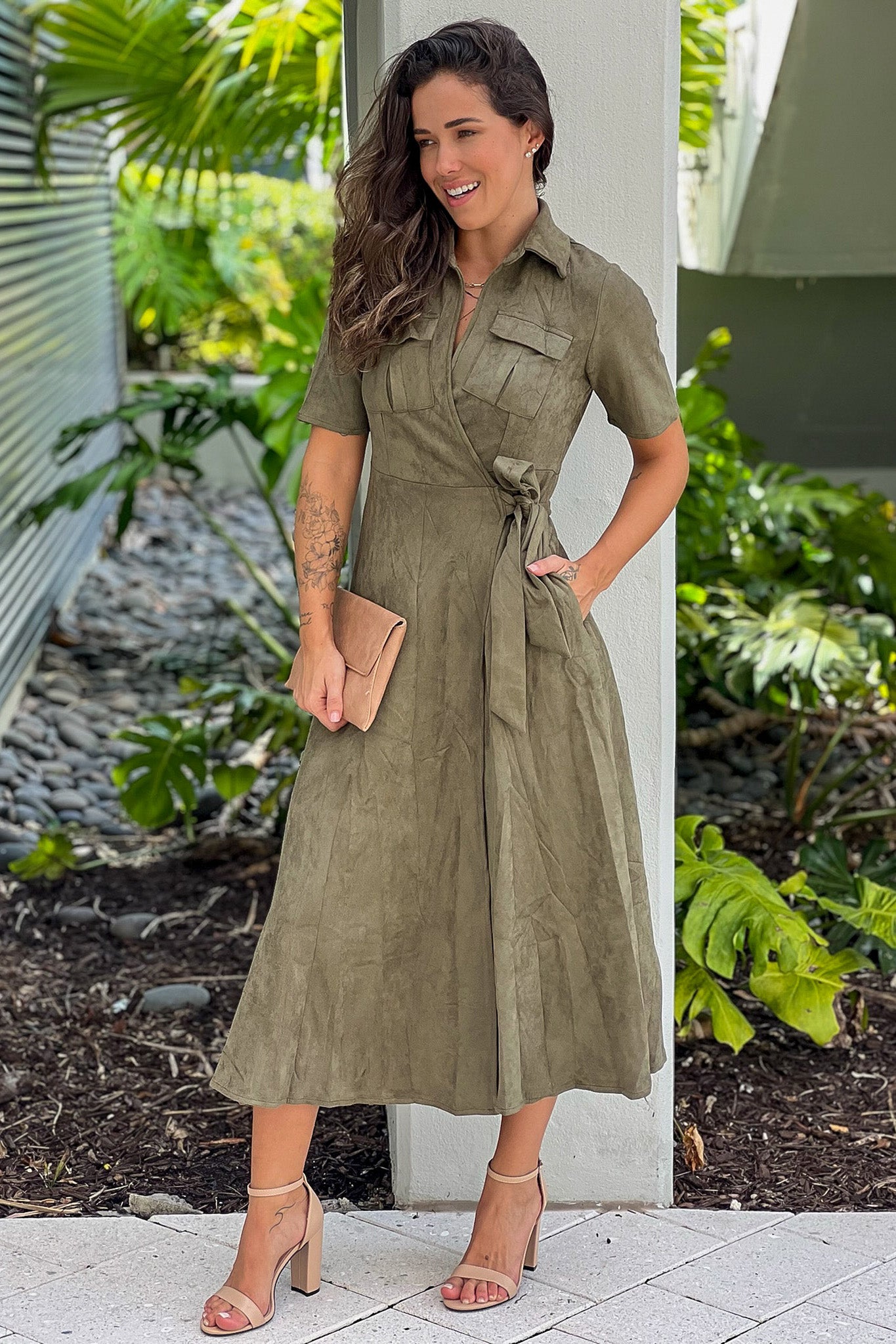 dark olive midi dress