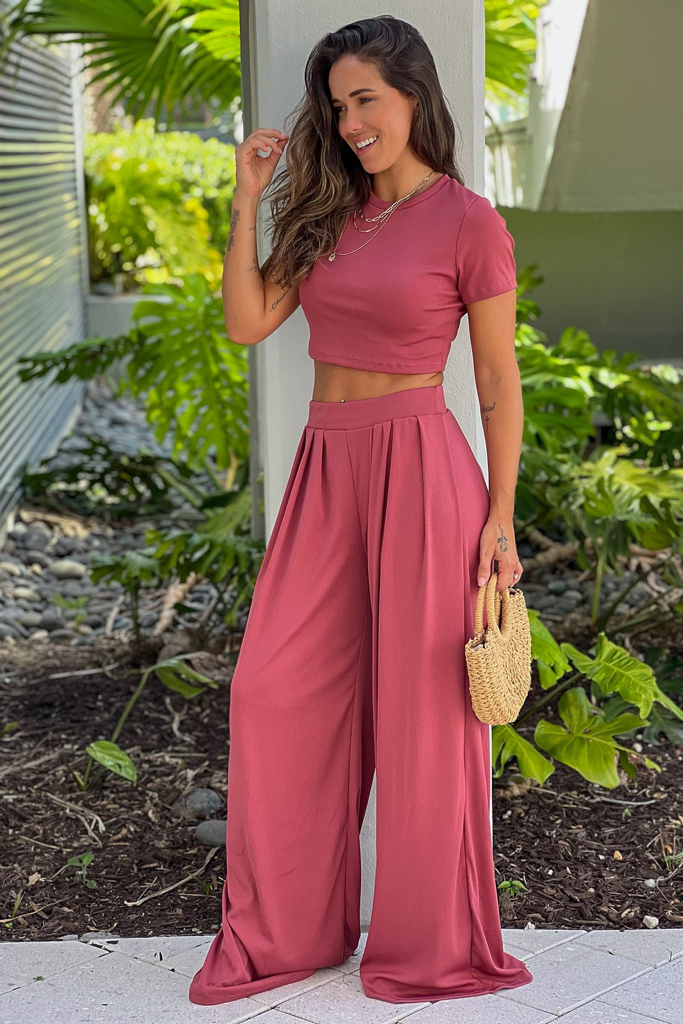 dark rose summer top and pants set