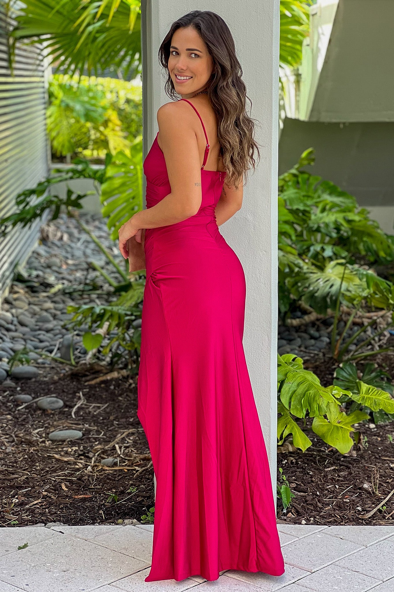 deep red formal maxi dress