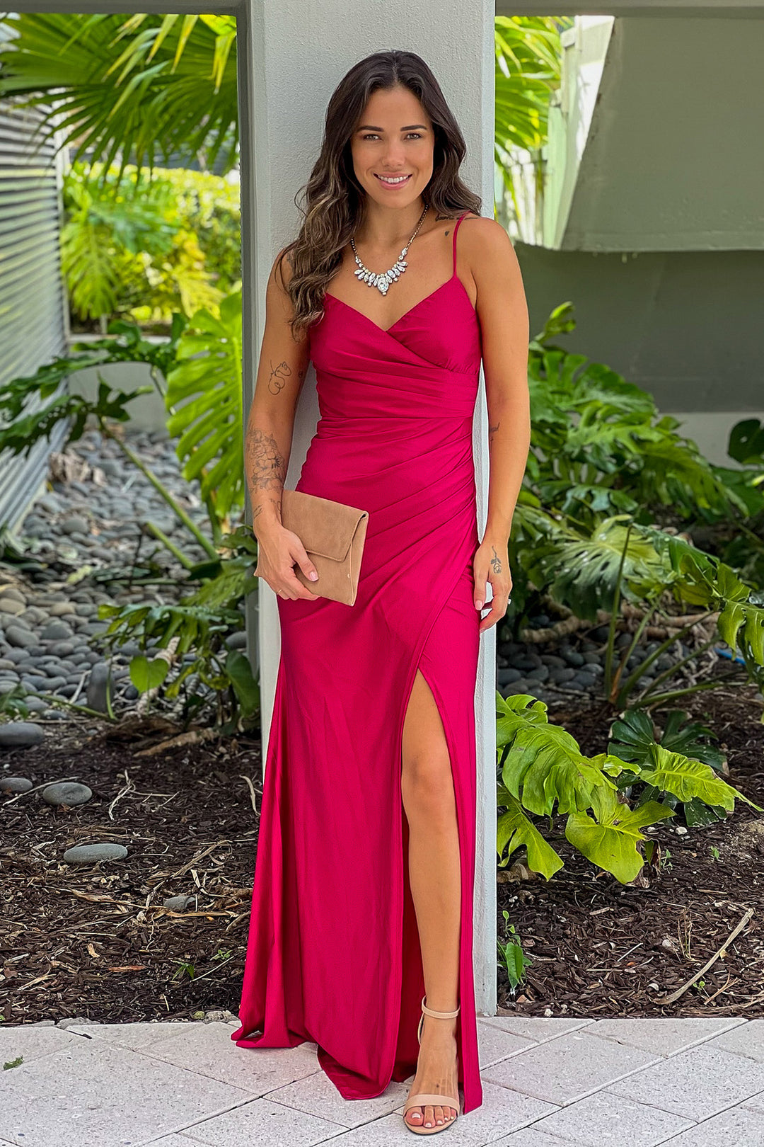 Deep Red Maxi Dress With Slit