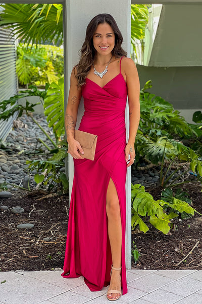 deep red prom maxi dress