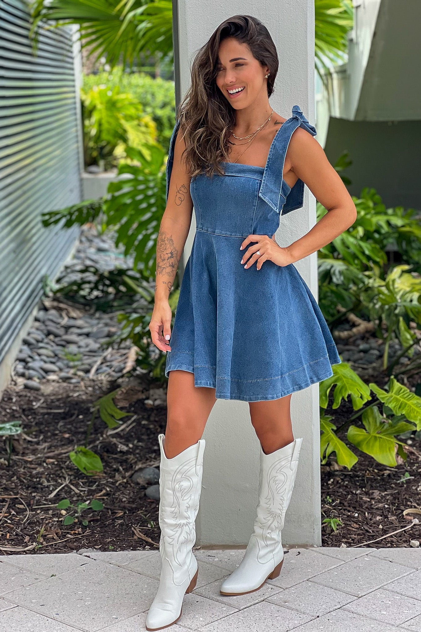 denim a-line short dress