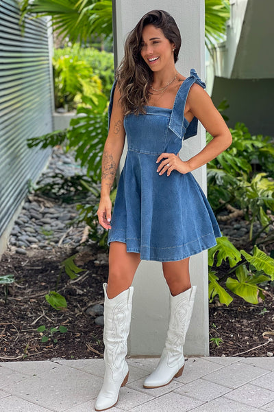 denim a-line short dress